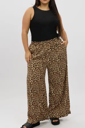 Quick Pack Black Animal Print Wide Leg Elastic Waist Pants