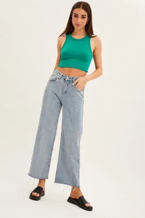 Green Tank Top Sleeveless Crew Neck Seamless Dance Flow