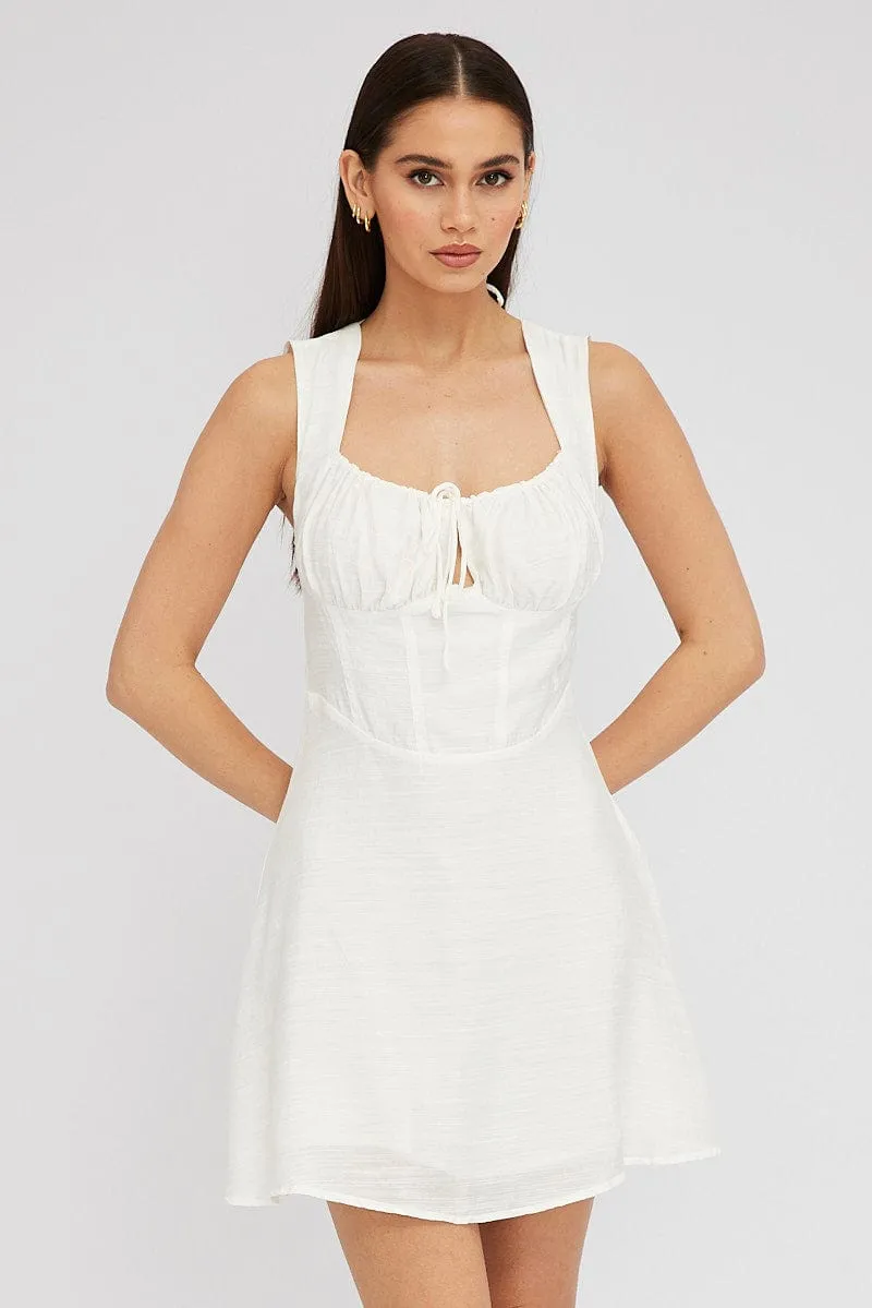 yoga mode Breathable Style White Fit and Flare Dress Sleeveless Corset