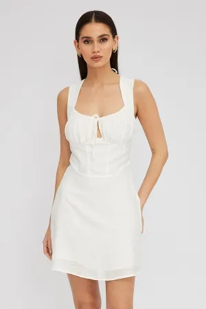 White Fit and Flare Dress Sleeveless Corset SmoothInnerLining