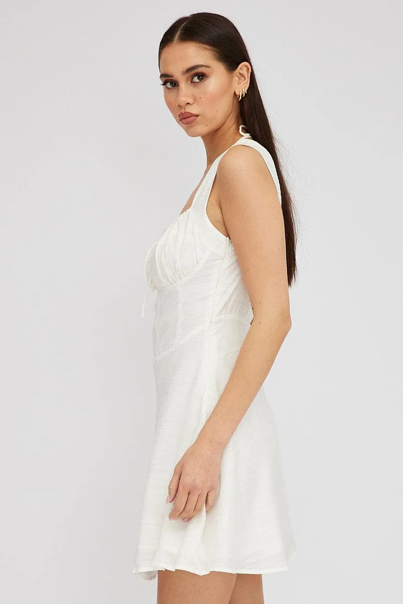 FadeResistant Color White Fit and Flare Dress Sleeveless Corset