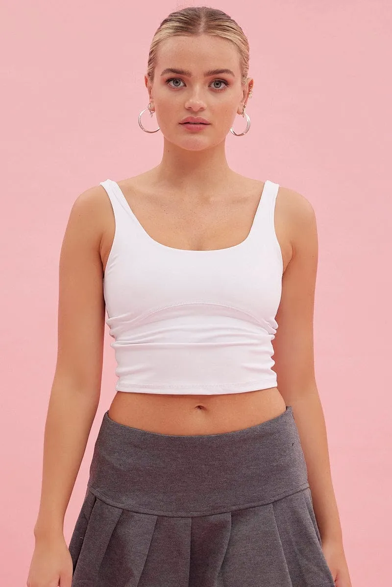 White Tank Top Sleeveless Underseam Activewear WrinkleFree Material