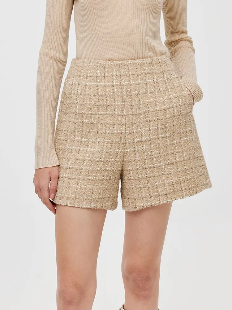 Wool Blend Tweed A-Line Women Shorts UV Protection Fabric