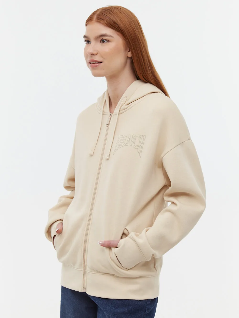 Zira Athletic Logo Zip-Up Hoodie FlexibleMaterial DoubleLayeredEdging