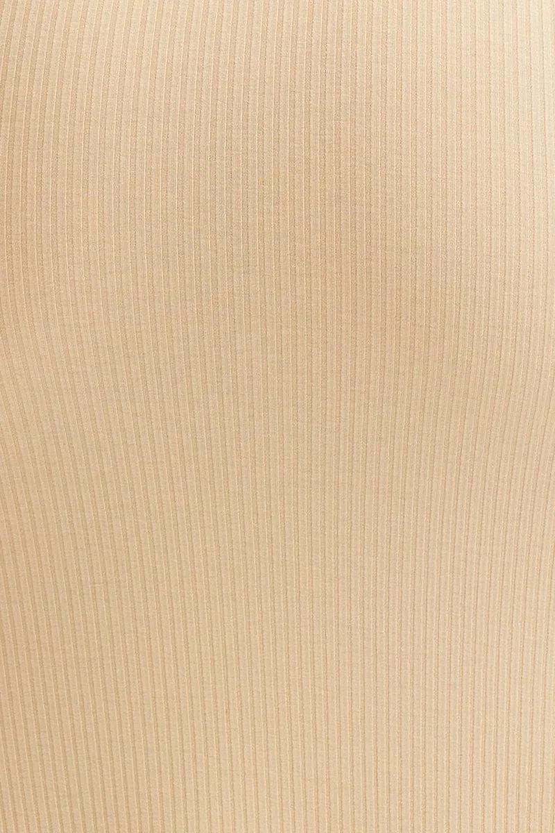 Beige Ribbed Split Midi Skirt Cozy Feel Polished Style