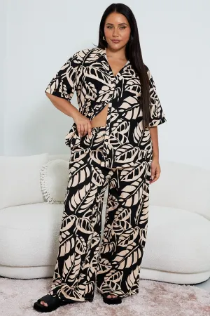 Flexible Fit Comfortable Style Black Floral Wide Leg Pants High Rise