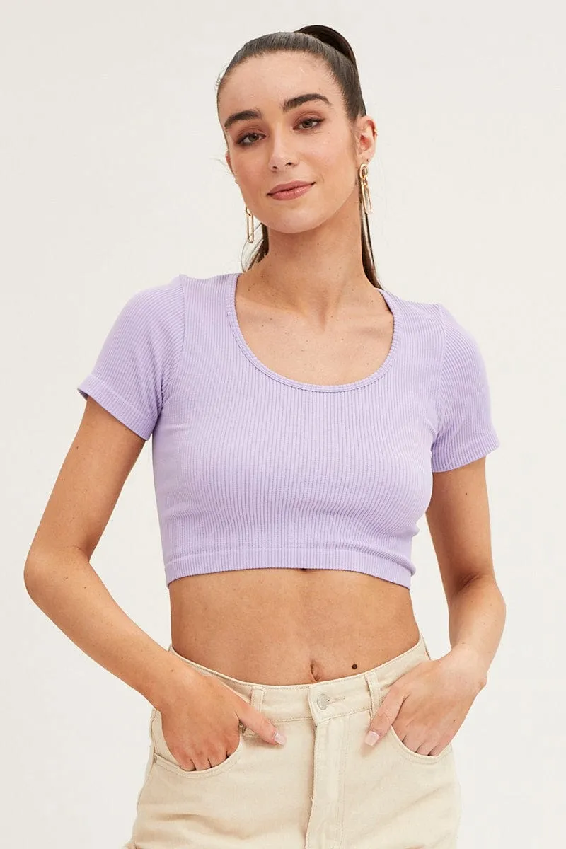 Purple T Shirt Short Sleeve Round Neck Seamless Heart Soul Trendy Trousers