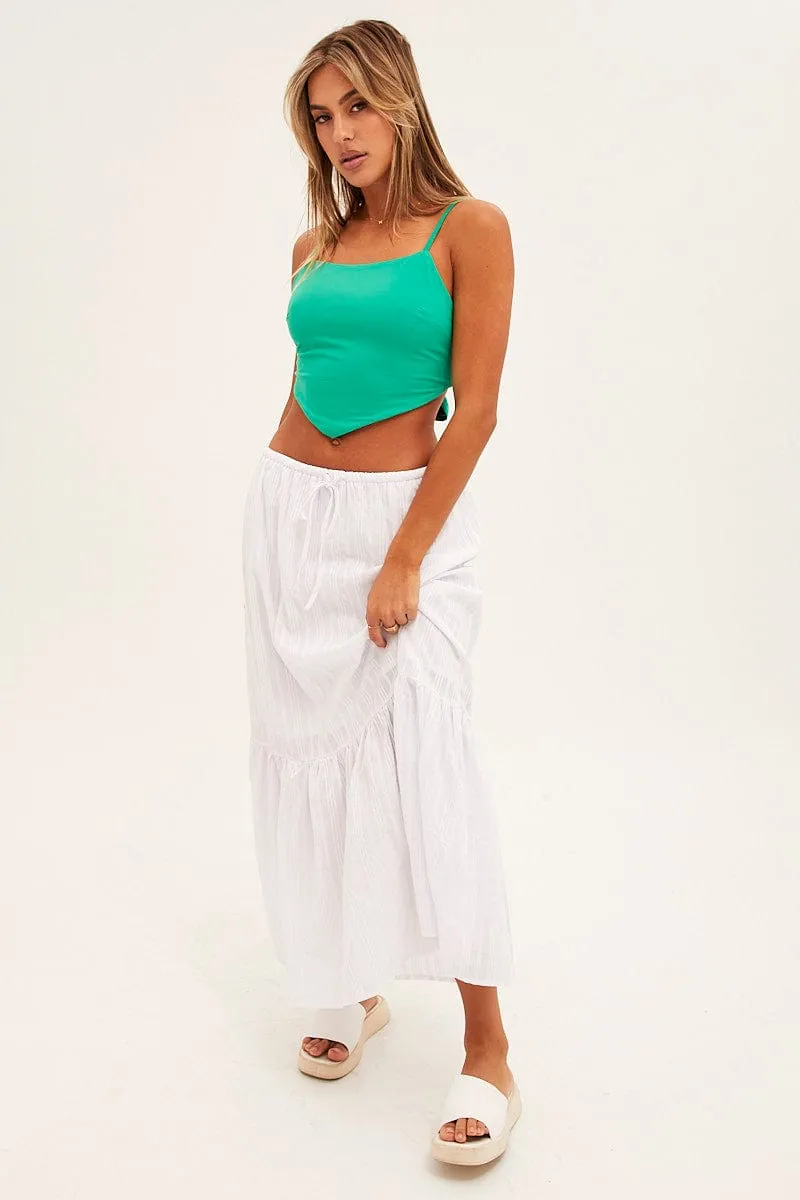 White Midi Skirt Tiered Textured Thin Tie Waist Fresh Aesthetic Simple Styling