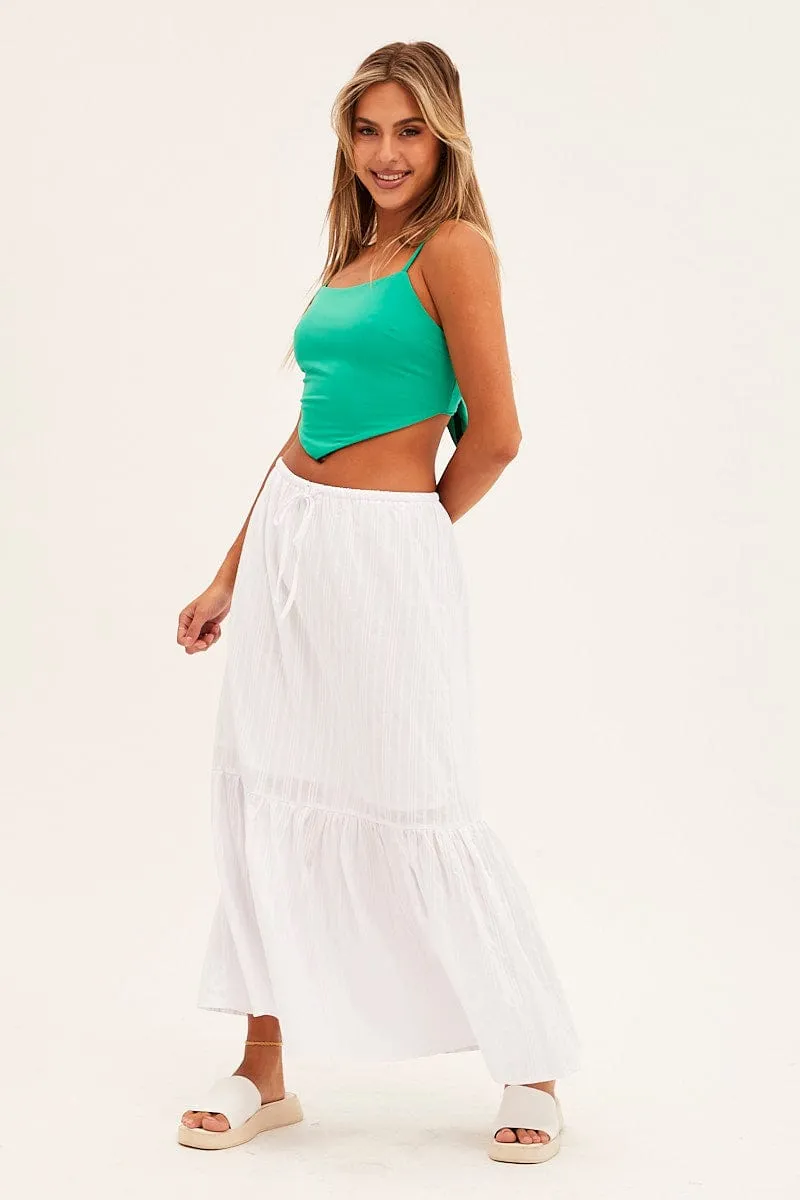 Soft Layers Synthetic Blend White Midi Skirt Tiered Textured Thin Tie Waist