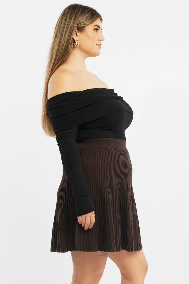 Graceful Look Mood Outfitboard Brown Knee Skirt Knit Flare