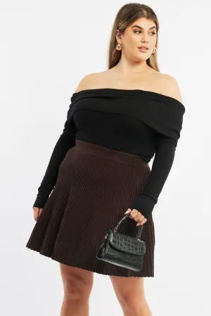 Brown Knee Skirt Knit Flare Classic Comfort