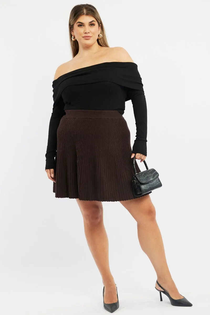 Brown Knee Skirt Knit Flare Emerging Designer