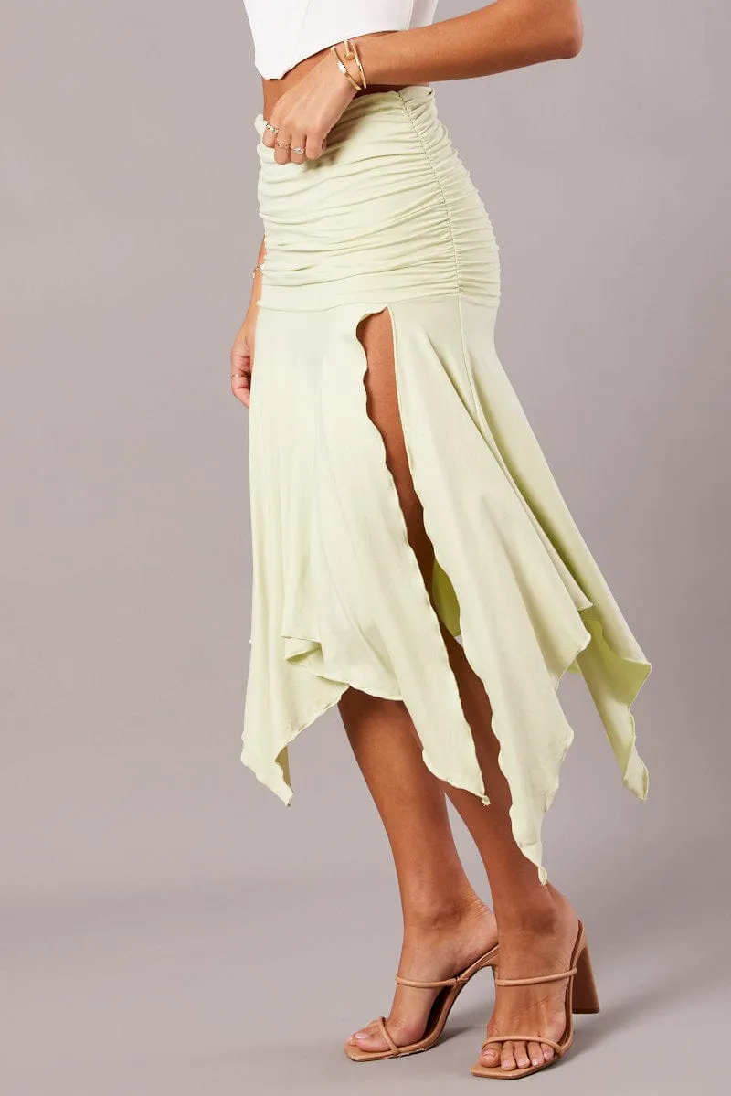 Green Handkerchief Midi Asymmetric Skirt Flowy Drape Dance Practice