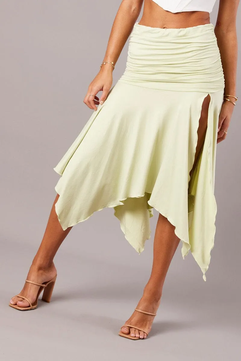Green Handkerchief Midi Asymmetric Skirt Machine washable Adjustable Waistband