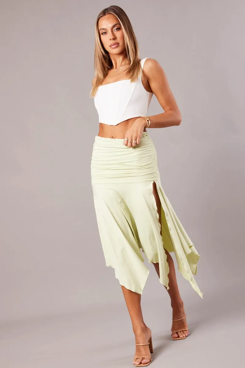 Green Handkerchief Midi Asymmetric Skirt Modern Cut