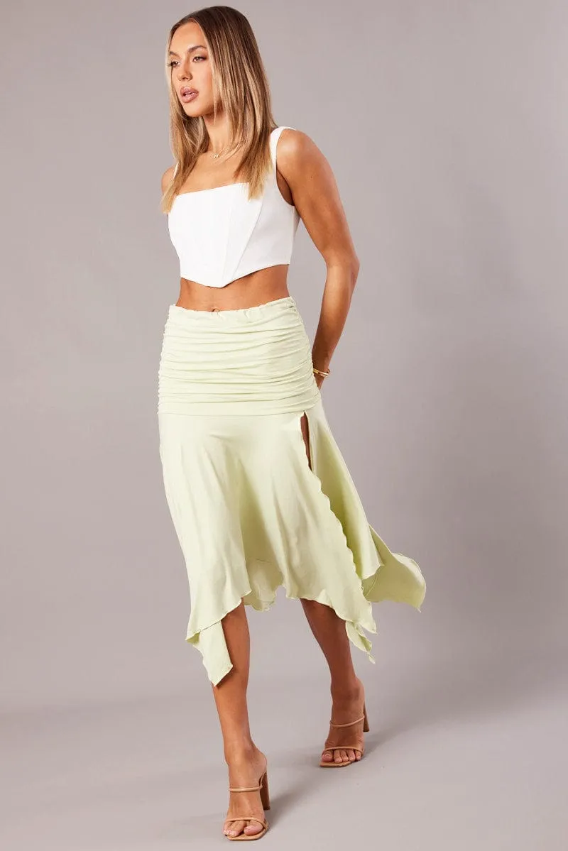 Wardrobe Hero Relaxed Mood Green Handkerchief Midi Asymmetric Skirt