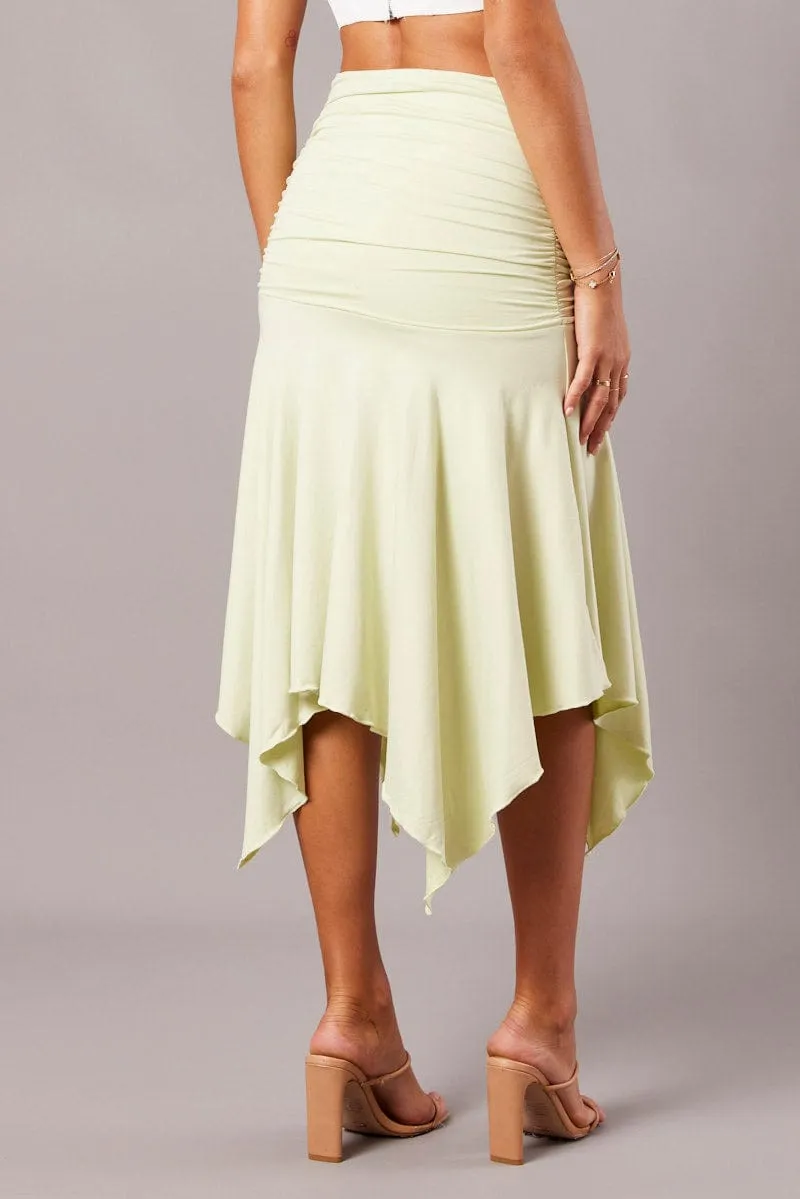 Green Handkerchief Midi Asymmetric Skirt Durable Hem