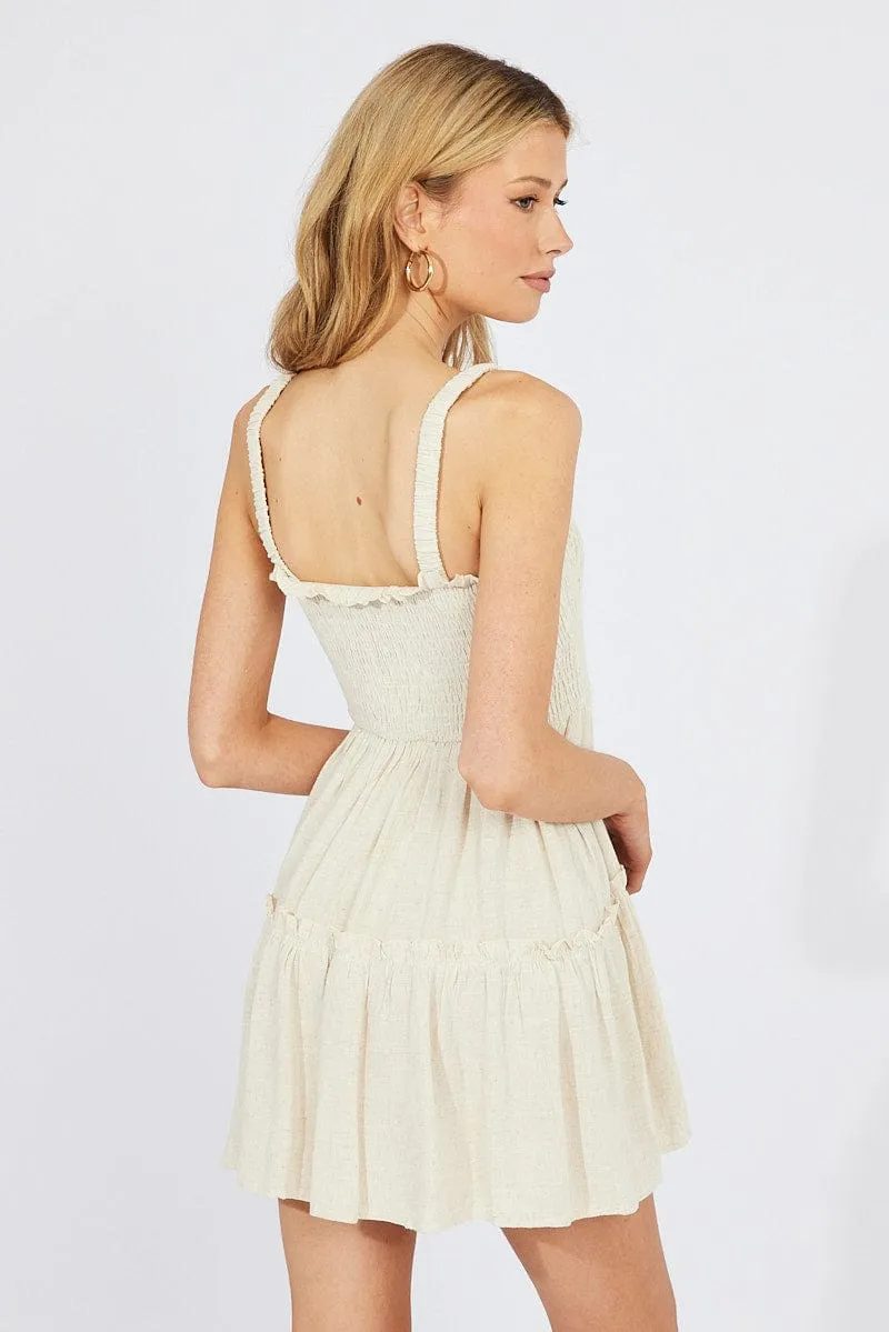 Layer Play Beige Fit And Flare Dress Sleeveless Mini