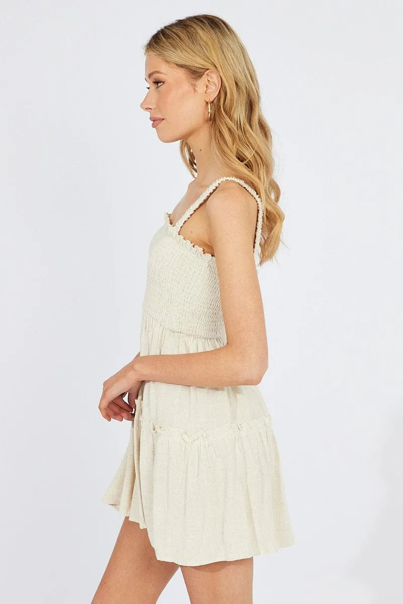 Light Wool Beige Fit And Flare Dress Sleeveless Mini