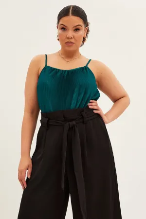 Green Plisse Top Sleeveless Flexible Apparel MoistureWickingMaterial