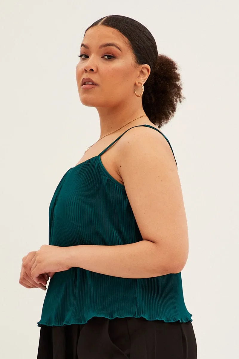 Green Plisse Top Sleeveless WearResistantHem