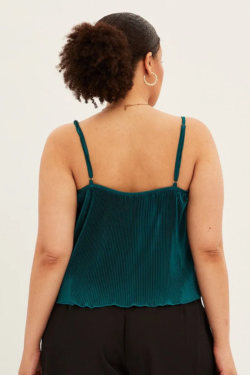 Vintage Soul Statement Wear Green Plisse Top Sleeveless