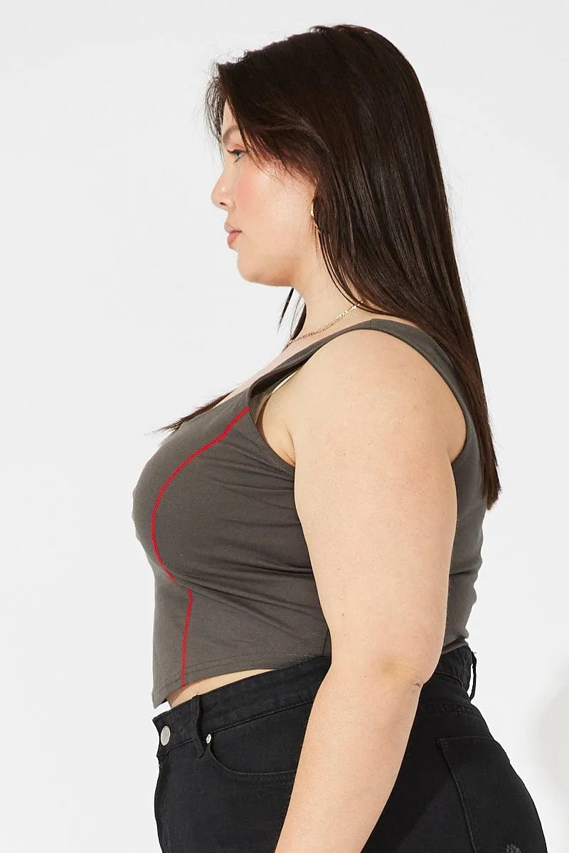 Grey Panelled Tank Top Elegant Top Lightweight Layering