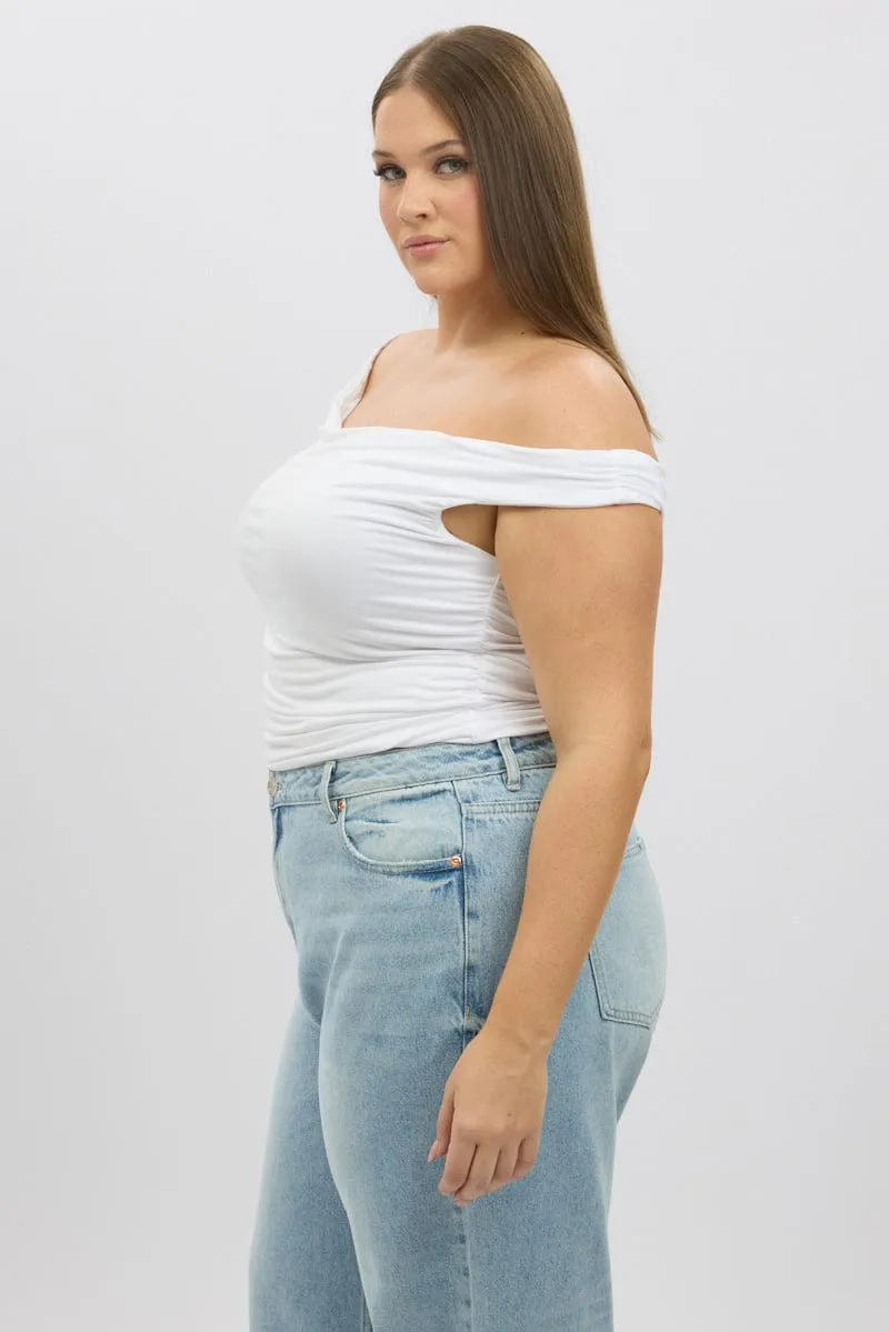 White Tank Top Cowl Neck Side Ruched Calm Ease