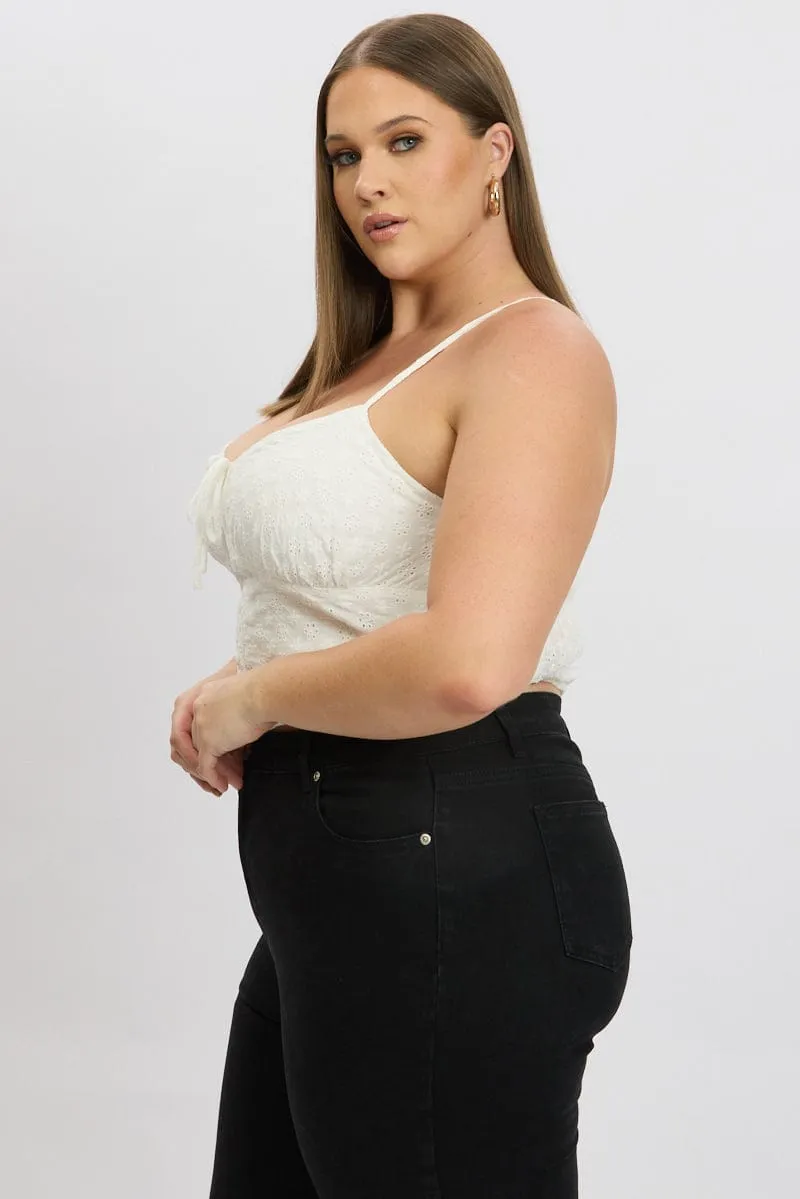 White Crop Cami Top Eyelet Tulle Soul QuickDry