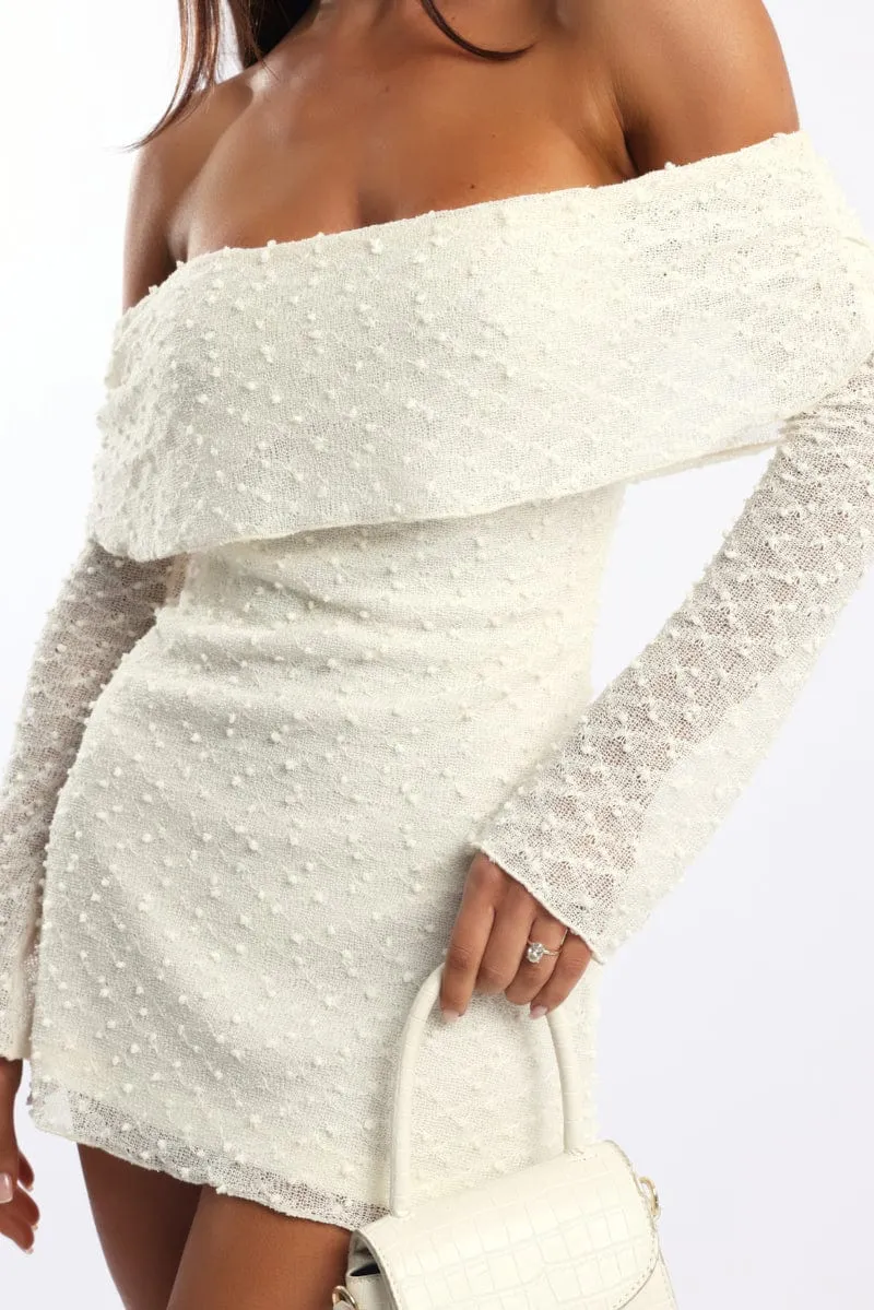 Spark Glow White Off Shoulder Dress Long Sleeve