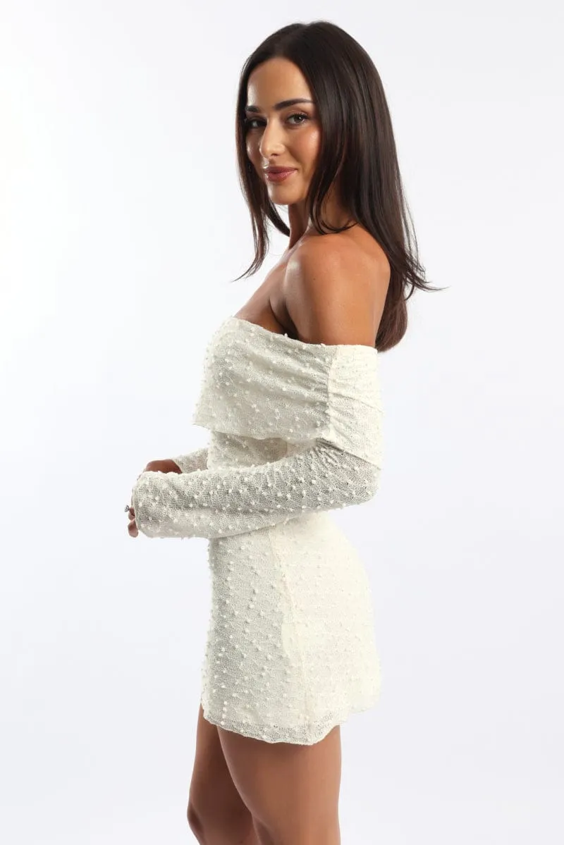 White Off Shoulder Dress Long Sleeve UVProtection Coating SustainableProduction