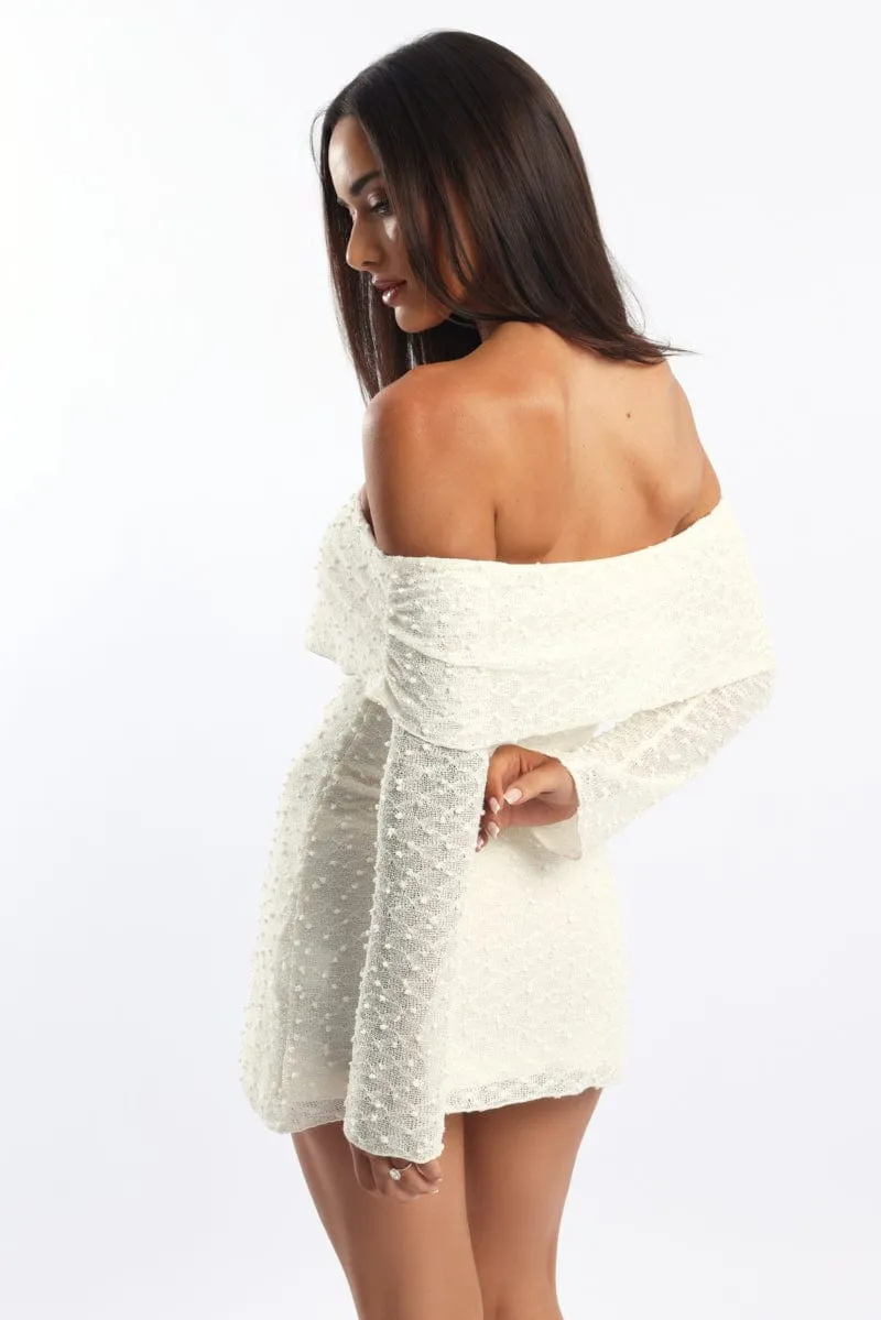 White Off Shoulder Dress Long Sleeve PunctureResistant Fabric