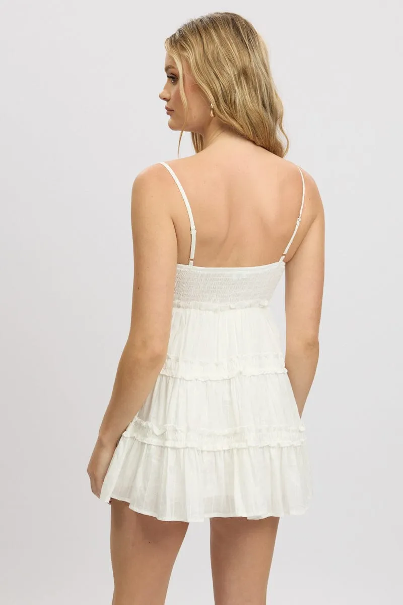 White Fit And Flare Dress Tiered Strappy Daily Fit LayeredConstruction