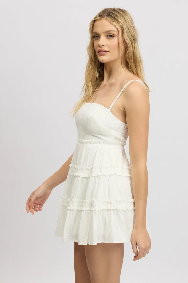 Shine Mood Pearl Tone White Fit And Flare Dress Tiered Strappy