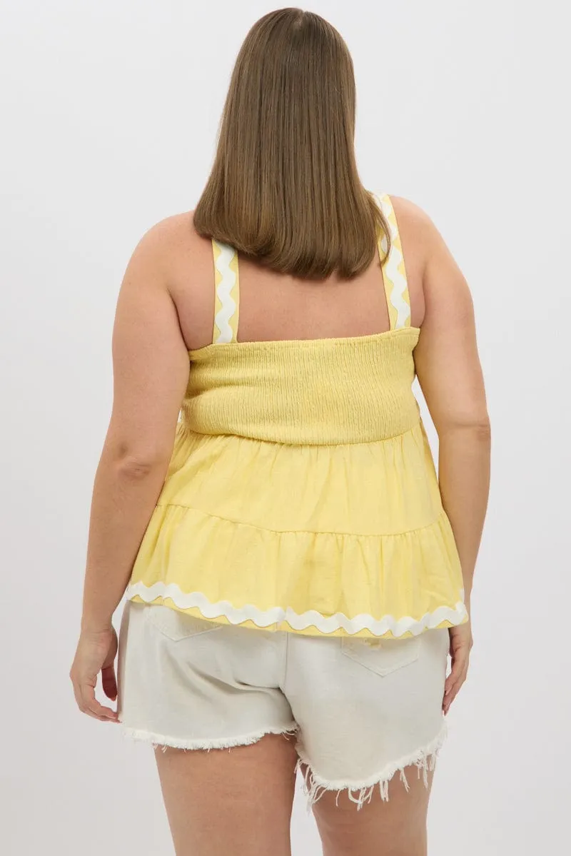 Yellow Smock Top Sleeveless Ric Rac AntiPillFinish Seasonal Fashion