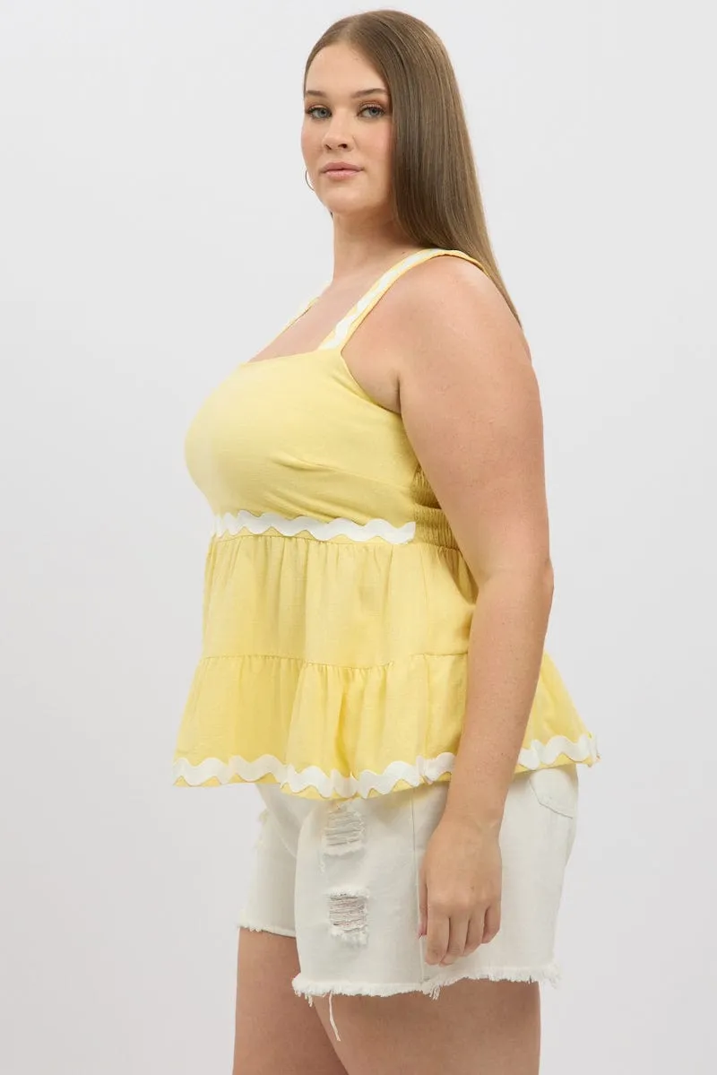 Korean Fresh Yellow Smock Top Sleeveless Ric Rac
