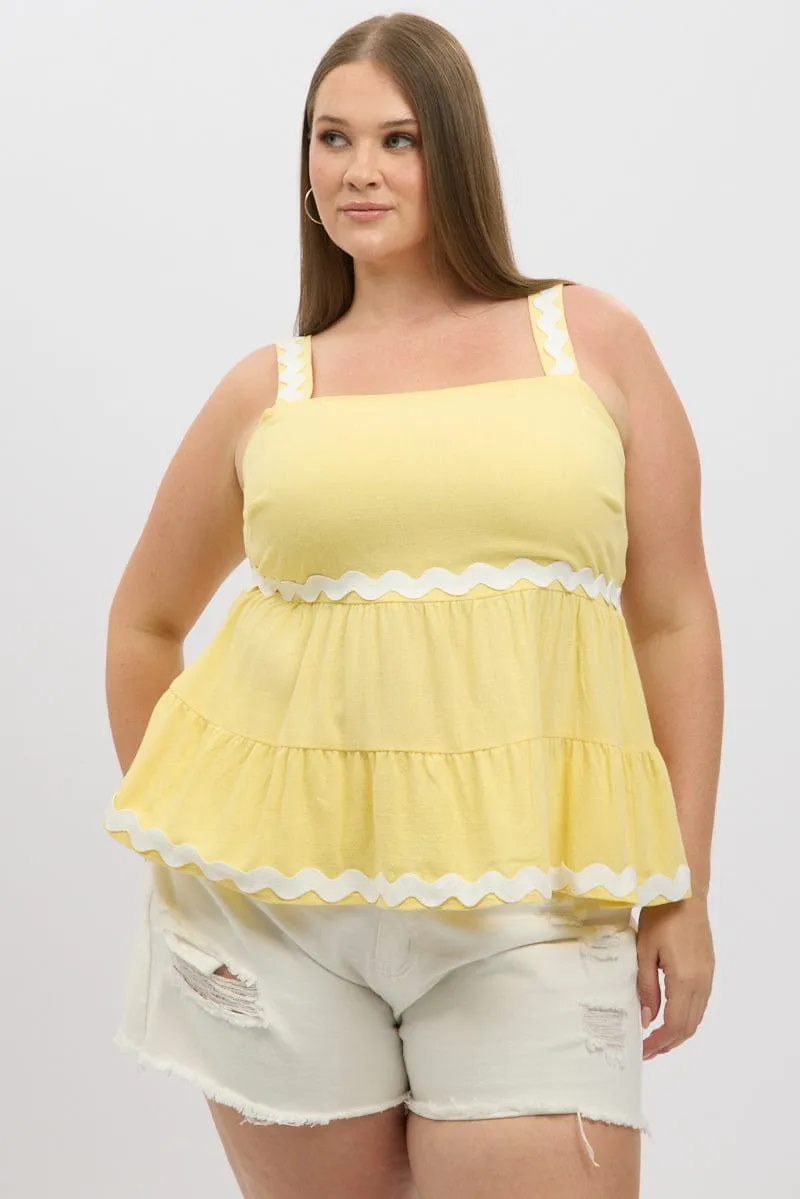 FadeResistant Dye Relaxed Fashion Yellow Smock Top Sleeveless Ric Rac