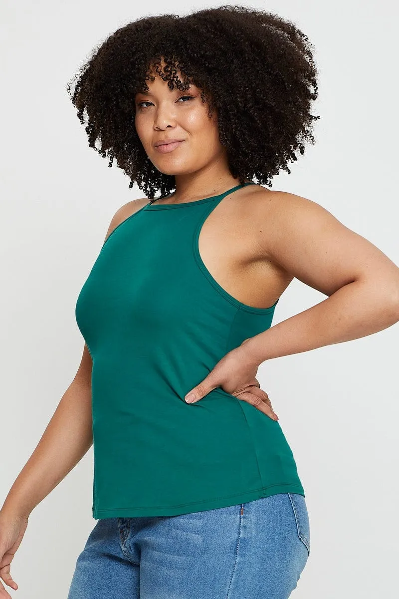 Green Tank Top High Neck Relaxed Style Effortless Fashion