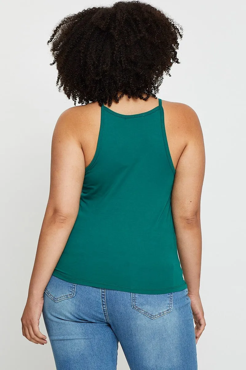Green Tank Top High Neck Saga Fit