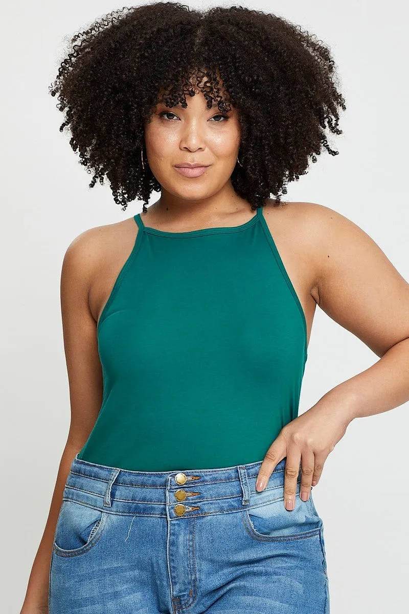 Seamless transition MicroPerforatedTexture Green Tank Top High Neck