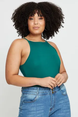Green Tank Top High Neck Adjustable Waistbands Light Ease