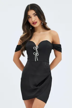 CoolingChannelFabric Black Diamante Bow Sweetheart Neckline Corset Dress