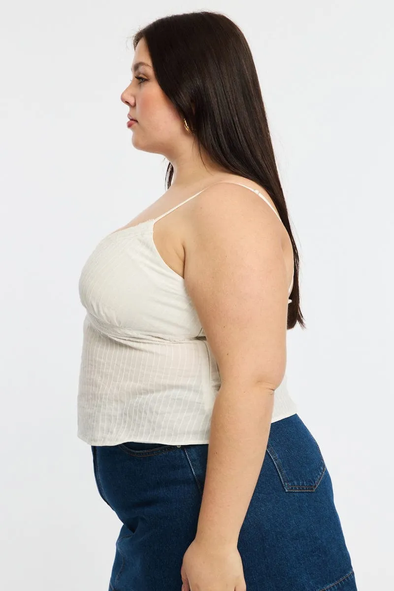 WaterRepellentSurface White Cami Top Self Stripe Cross Over