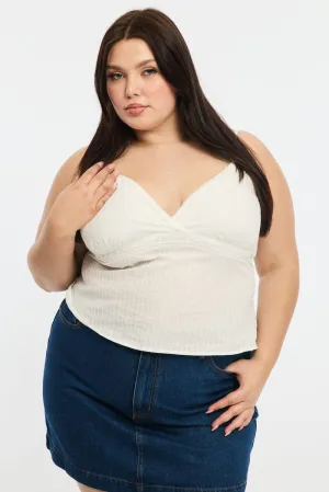 White Cami Top Self Stripe Cross Over Cold Weather EcoDyeProcess