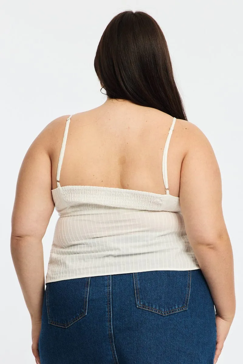White Cami Top Self Stripe Cross Over Night Charm