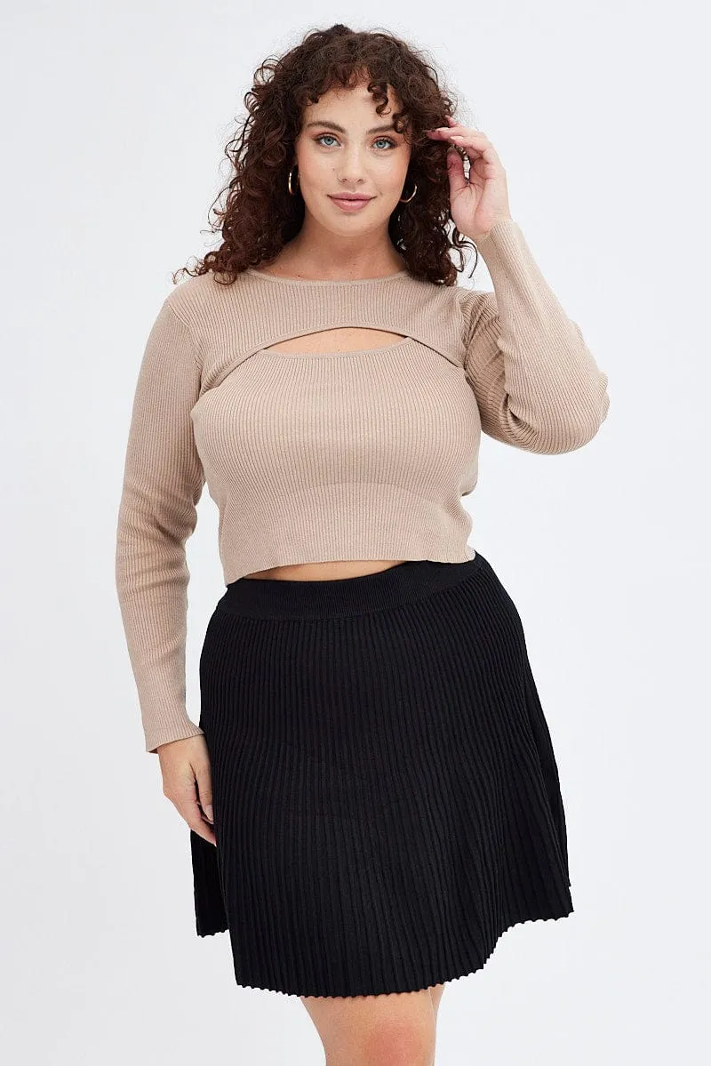 Black Knee Skirt Knit Flare Seasonal Drop