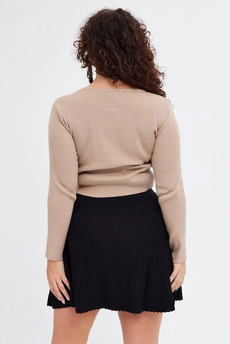 Black Knee Skirt Knit Flare Fashion Details Flexible Motion