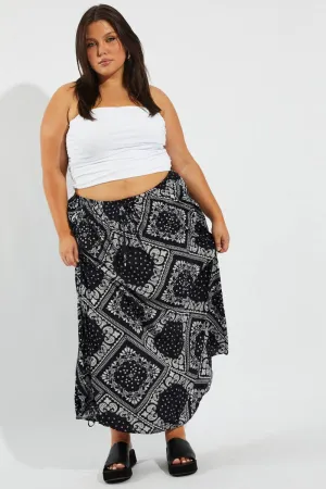 Opaque finish Blue Boho Drawstring Side Bandana Maxi Skirt