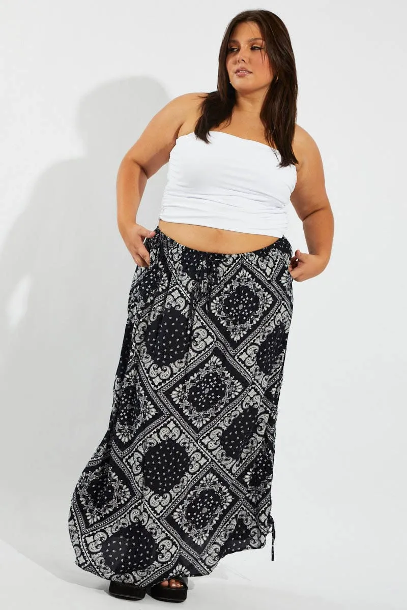 Signature Line Sleek Comfort Blue Boho Drawstring Side Bandana Maxi Skirt