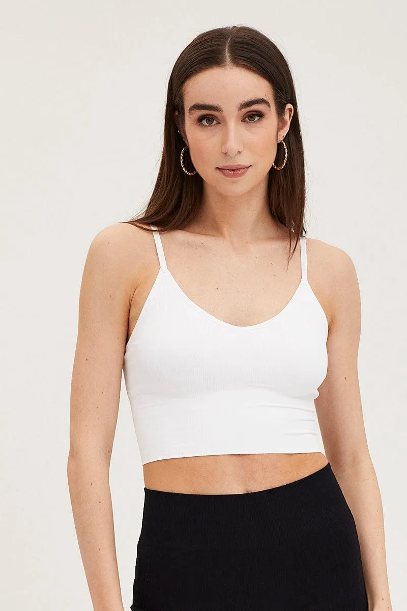 Cool Glow White Crop Singlet Top Seamless